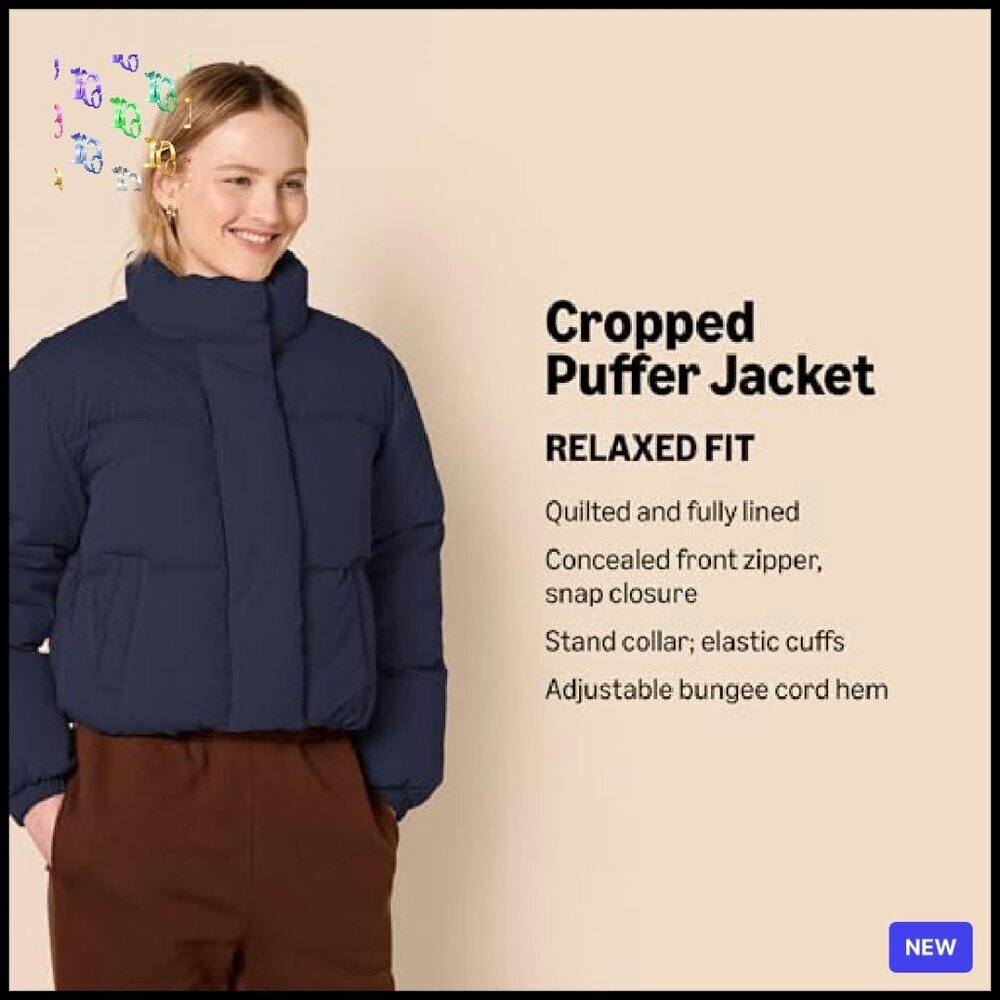 Cropped Full-Zip Puffer Jacket Winter Warm Stand Collar Chic Minimal - Picture 3 of 8